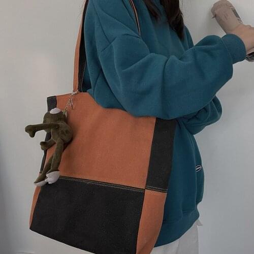 Vintage canvas bag large capacity handbag 2021 new color matching portable tote bag shoulder bag for college students