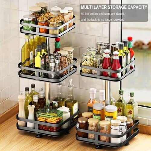 360° Rotating Condiments Metal Storage Rack Multi-Layer Condiments Turntable Spice Container Kitchen Supplies A1