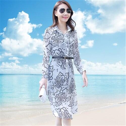 2020 women long sleeve shirts plus size Medium long sunscreen clothing chiffon suit cardigan shawl slim tops women shirts ZY4833