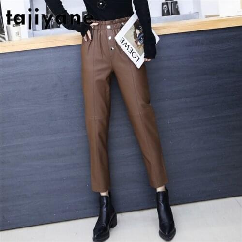 Tajiyane Woman Pants Real Sheepskin High Waist Pants Womenswear Genuine Leather Trousers Korean Style Femme Pantalon TN2395