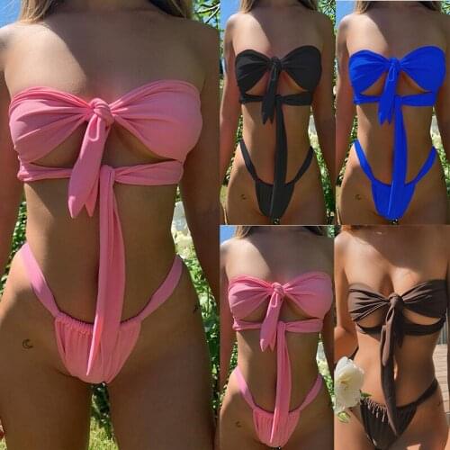 2021 new split swimsuit ladies sexy strappy split ladies swimwear European and American bikini Swimsuit push-up swimwear