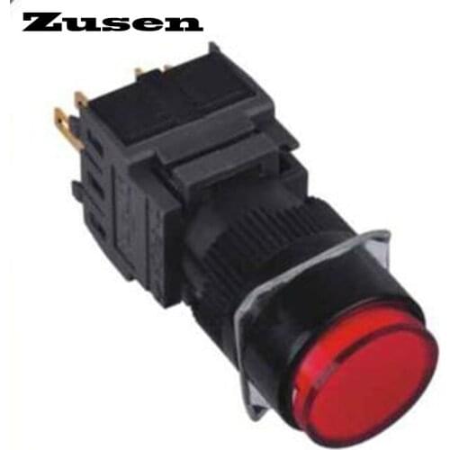 Zusen 16mm 2no2nc round plastic illuminated push button switch (F16-22DN/R/12V/Y)