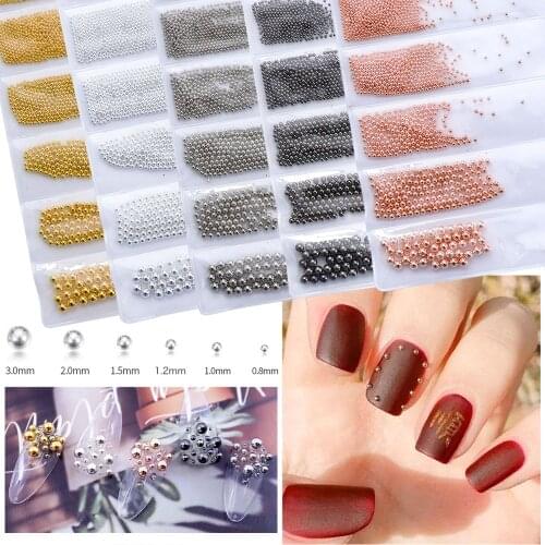 1Bag 6 Sizes 3D Rose Gold Black White Metal Nail art Decorations Caviar Beads For manicure Fake Nails Accessoires