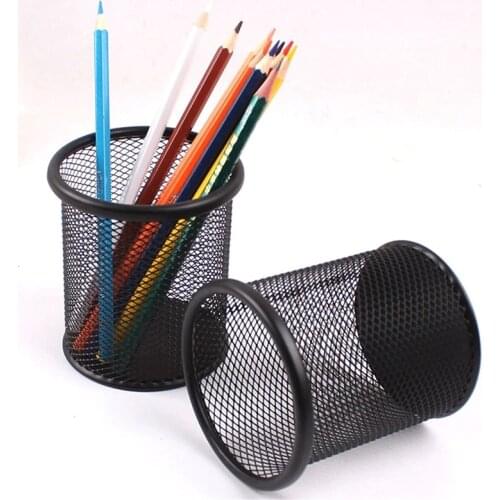 1pc Metal Mesh Pen Holder Desk Stationery Office Organizer Round Cosmetic Makeup Brush Holders Pencil Container Office Supplies