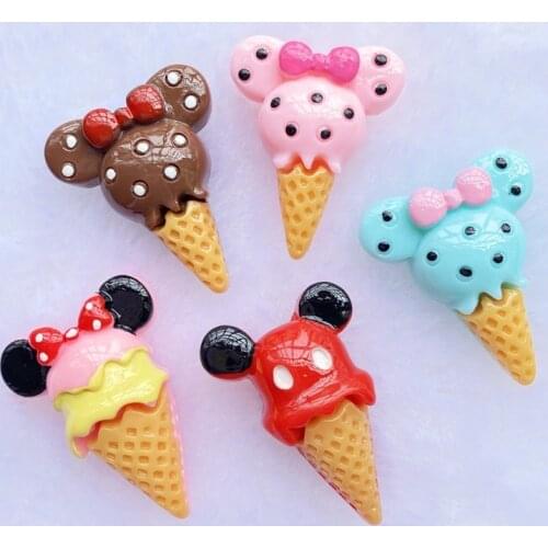10pcs Hand Painted Resin Kawaii Colorful Ice cream Flatback DIY Wedding scrapbook craft Decor Home Figurine Crafts