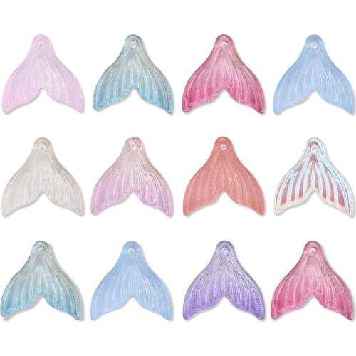 100Pcs Fishtail Charms Transparent Spray Painted Glass Pendants for DIY Bracelet Necklace Earrings Jewelry Making Accessories