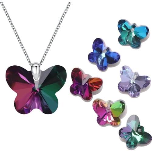 20pcs/lot 14mm Multicolor Butterfly Pendant Glass Beads Crystal Charms For Women Jewelry Making Necklaces DIY Earring Findings
