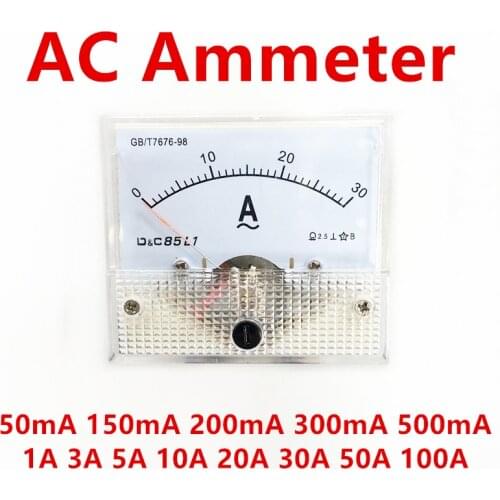 85L1 AC Analog Current Meter Panel 50mA 500mA 1A 5A 10A 20A 50A 100A Gauge Current Mechanical Ammeter