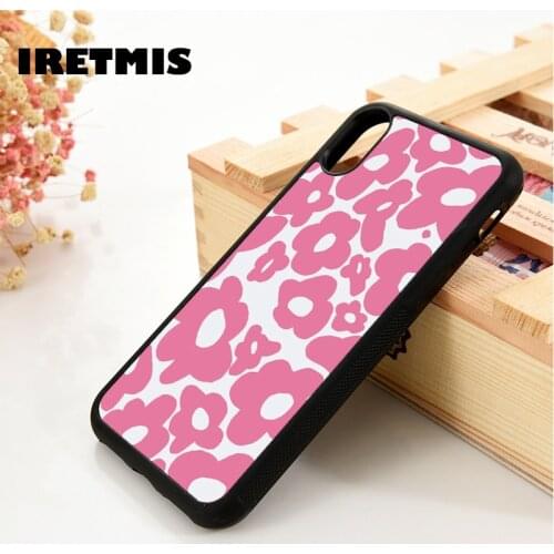 Iretmis 5 5S SE 2020 6 6S TPU Silicone Phone Case Cover for iPhone 7 8 Plus X Xs 11 12 MINI Pro Max XR Hippy Flowers Swirl Pink