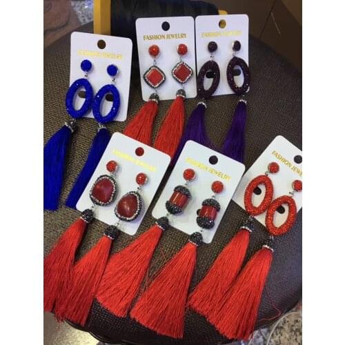 Cingesto factory directly supplier 2017 Oval Fuschia Tassel Rope Fan Festival Tassel Earrings BOHO Drop Earrings Gypsy Wholesale