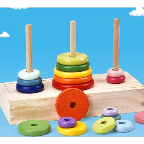 Wooden 10 Layers Hanoi Tower Educational Childrens Toys Tower of Hanoi Students' Logical Thinking Training