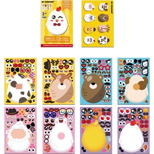 Kids DIY Stickers Cute Puzzle Games Animal Chidren Girl Boy Birthday Party Gift Make A Face Assemble Training Education Toys