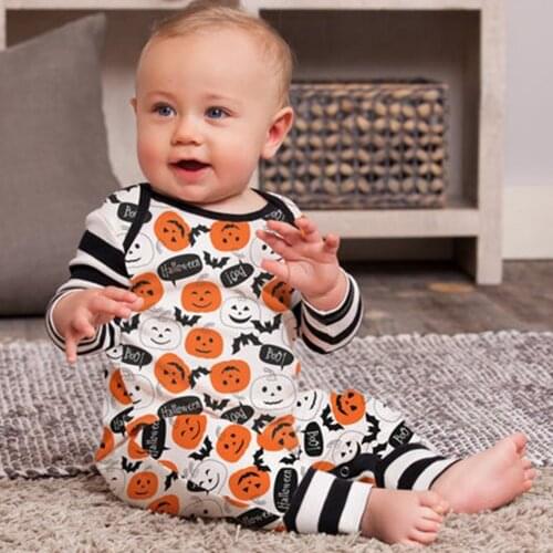 Halloween Newborn Baby Jumper Girls Boys Clothes Long Sleeve Romper Pants Babysuit 6 12 18 Month Split Open-seat Pants With Open