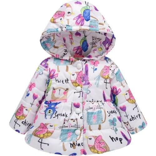 New Winter Children Thicken Jackets For Girls Graffiti Print Parkas Hooded Coats Baby Girls Warm Outerwear