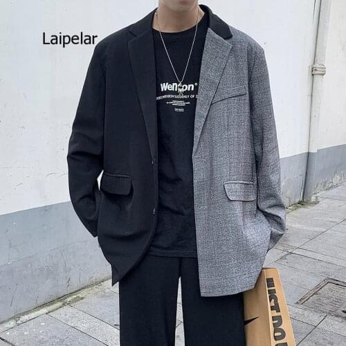Fashion Lapel Blazer Autumn Mens Loose Two Colors Matching Coat Comfortable Suit Coat Tide