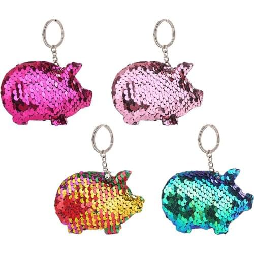 Cartoon Cute Pig Reversible Sequins Key Chain Keyring Bag Handbag Pendant Accessories for Women Girls