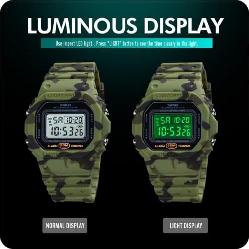 SKMEI Square 1628 Mens Digital Watch Electronic Waterproof Luminous Display 12/24 Hour Clock Date Week Sport Watch montre homme