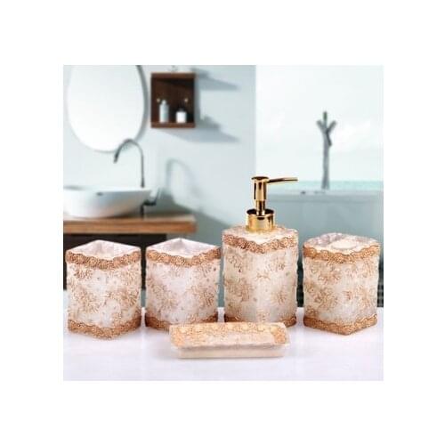 Resin bathroom five pieces set fashion supplies wash set five pieces set dental Bath bottles toothbrush holder Tumbler Set