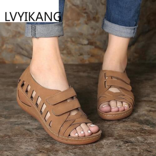 2020 New Retro Women Sandals Lostisy Large Size Women Cross Belt BreathableSandals Ankle-Wrap Sandalia Feminina HOT