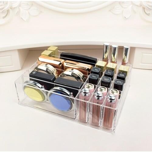 Acrylic Ajustable 6 Slots Makeup Organizer Clear 18 Slots Lipstick Storage Box Multifunctional Cosmetic Organizer Storage Case