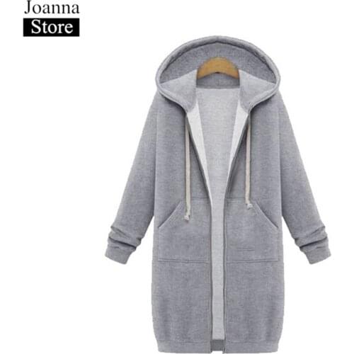 Autumn Winter Long Hoodie Jacket Women Long Sleeve Pockets Loose Plush Lining Sweatshirts Black Plus Size Casual Clothes Female