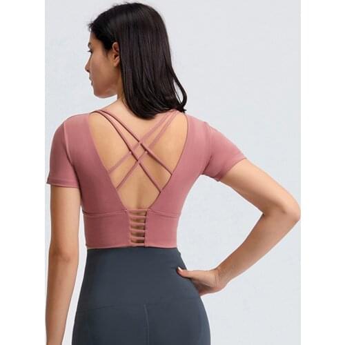 Sexy Fitness Yoga Shirt Sport Tops Women Tank Top Sport Vest Hollow Beauty Back Short Sleeves Gym Femme Skims Workout Sportswear