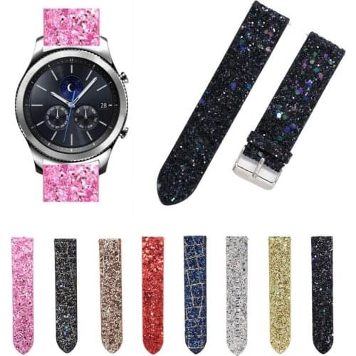 22mm Bling Christmas Shiny Glitter Leather Watch band for Samsung Gear S3 Frontier Classic Strap for Galaxy Watch 46mm Amazfit
