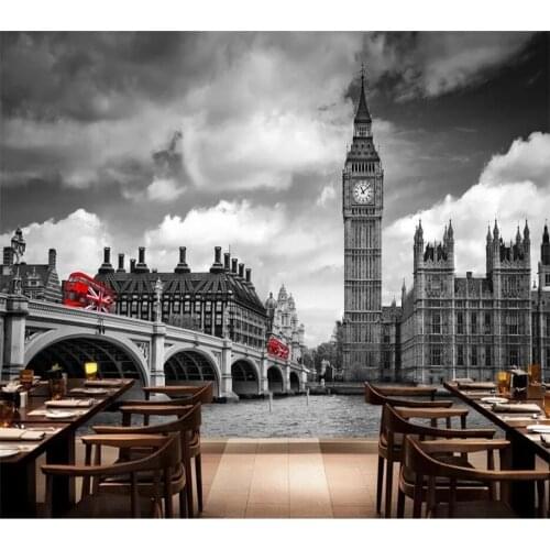 Custom Self Adhesive wallpaper 3d mural nostalgic retro london tower big ben city street mural living room TV background wall