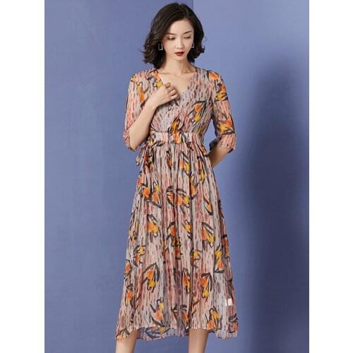AIYANGA Bohemian Chiffon Dress For Women 2019 Summer V-neck Dresses Female Long Elegant Party Dress Street Wear