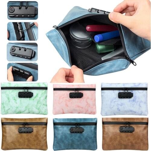 Smell Proof Tobacco Bag Portable Travel Activated Carbon Coded Lock Smell Proof Tobacco Bag Storage Case Faux Leather Handbag