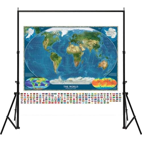 150X150cm Non-woven Spray World Map The World Satellite Map with National Flag and Surface Temperature Map