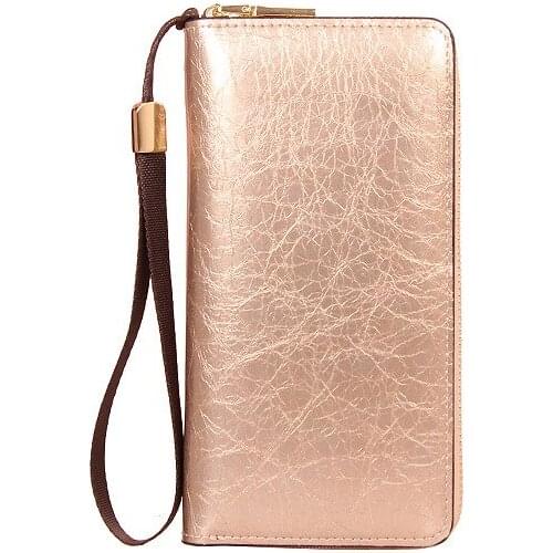 Bright Crack Design Clutch Long Wallet For Women Large Capacity Leather Card Holder With Zipper Coin Purse Cute Evening Bag
