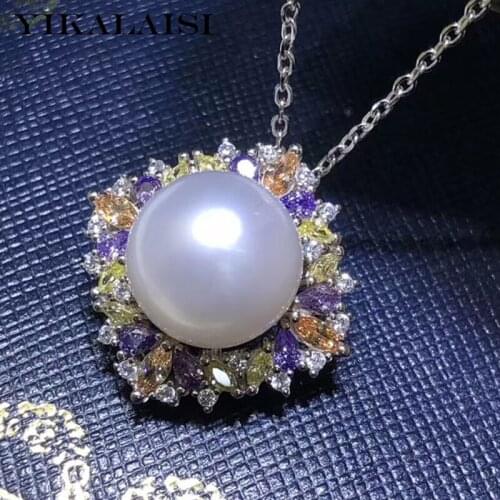 YIKALAISI 925 Sterling Silver Jewerly For Women 11-12mm Oblate Natural Freshwater Pearl Necklace Pendants wholesale
