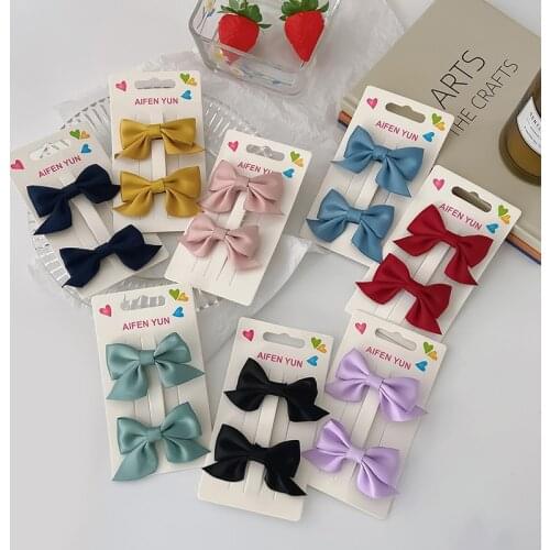 2Pcs/Set New Girls Cute Soild Color Bow Hairpins Kids Sweet Hair Clips Side Bangs Barrettes Headband Fashion Hair Accessories