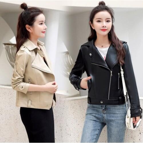 Women Brand Slim Jacket Female Jacket Faux Leather Soft Outerwear Ladies Clothing Coats