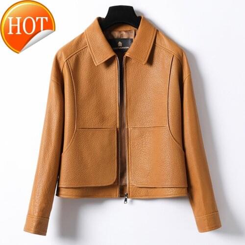 Fall 2020 leather jacket women sheep leather loose fashion leather jacket jacket short small leather new style