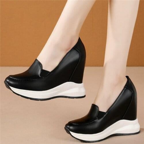 2021 Platform Mary Jane Shoes Women Genuine Leather Wedges High Heel Pumps Shoes Female Round Toe Fashion Sneakers Casual Shoes