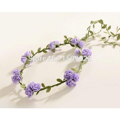 Bohemian Flower Headband Bridal Head Jewelry Purple Foam Rose Bridesmaid Hair Accessories Floral Wreath Women Hairband Gift