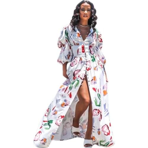 Women Boho Wrap Summer Long Dress Holiday Maxi Loose Sundress Floral Print V-neck Long Sleeve Elegante Dresses Cocktail Party