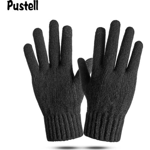 Winter Thicken Mens Gloves Knitted Keep Warm Solid Black High Quality Business Driving Cycling Full Finger Male Gloves