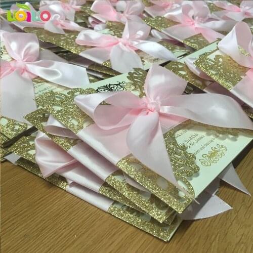 10pcs Wedding Invitation Card with customize ribbon,no insert ,no envelope