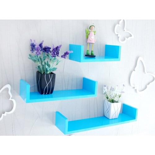 3pieces / lot U Shaped Wall Shelf Wooden Wall Display Shelves Modern Blue,red,black,white,pink Floating Wall Shelf Home Decor