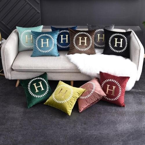 45cm American luxury cotton embroidery H letters pillowcase without core, Nordic M letters pillowcover living room sofa cushion
