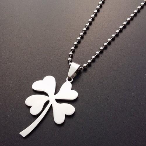 5 Stainless steel lucky love heart four-leaf clover petal flower grass plant amulet round multiple lovers necklace jewelry