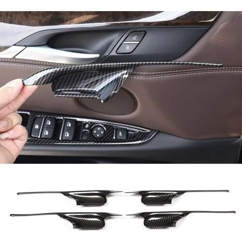 Car Styling Interior Door Handle Bowl Cover Trim Carbon fiber Style ABS Chrome For BMW X5 X6 F15 F16 2014-2018 Auto Accessories