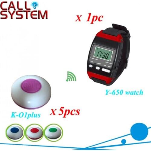 Wireless waiter pager system for restaurant,supermarket and so on,5pcs of table button and 1 pc of wrist watch receiver
