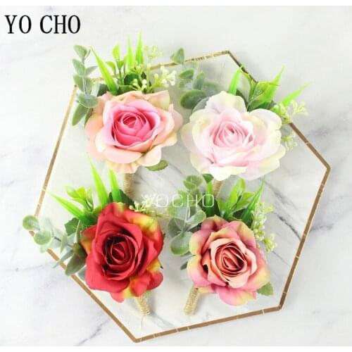 Bride Wristband Flower Wedding Boutonniere Groom Silk Rose Groomsman Buttonhole Artificial Corsage Suit Decorative Accessories