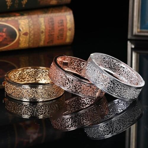 Gold Morocco Hollow Bracelet For Women Nationality Open Sleeve Bracelet Arab Wedding Jewelry