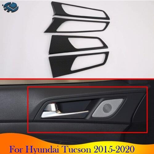 For Hyundai Tucson 2015-2020 Carbon Fiber Style Inner Door Handle Cover Catch Bowl Trim Insert Bezel Frame Garnish