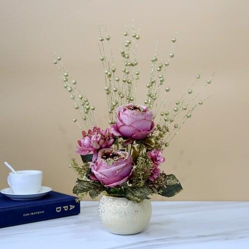 European Vintage Ceramic+Simulation Flowers Ornaments Fengshui Home Livingroom Coffee Table Fake Pot Figurines Crafts Decoration